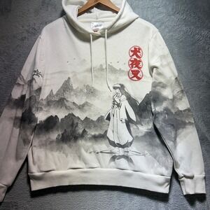 Inuyasha Kikyo Mountain Landscape Graphic Hoodie Medium Cream Anime Boxy 2009